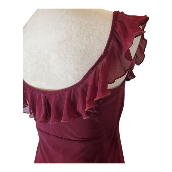 LE LIS COLLECTION SZ M Red Wine Asymmetrical Ruffled Sexy Dress - Picture 11 of 13
